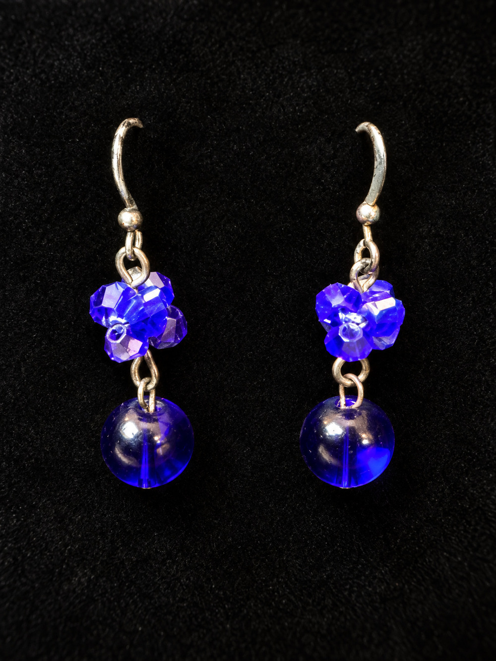 ⚜️ Glass Crystal Drop Earrings | Cobalt Blue Beads | Shepherd Hook 💗
